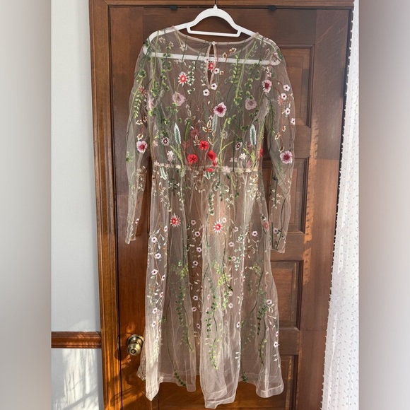 Floral Embroidered Sheer Long Sleeve Midi Dress - Picture 2 of 6